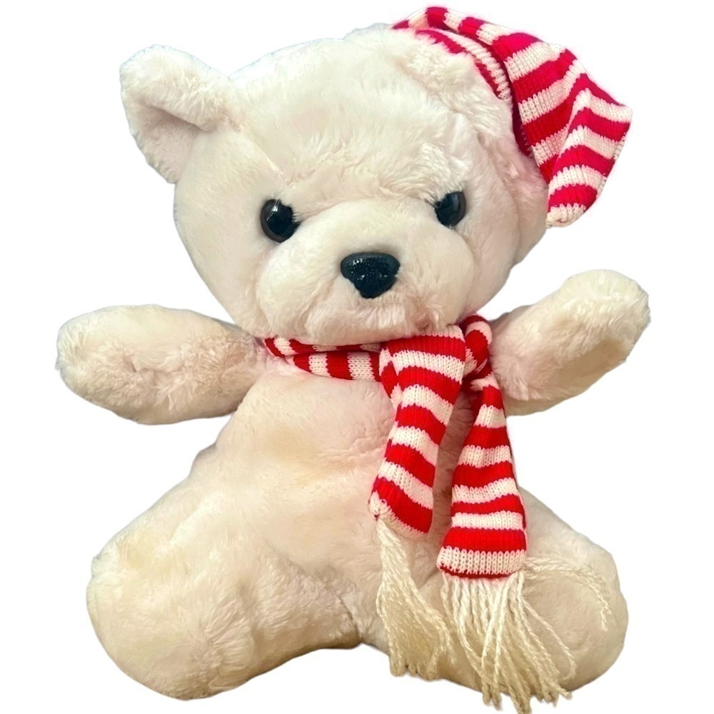 Vintage Liberty Bell Christmas White Teddy Bear Plush Stuffed Toy Hat Scarf 12”